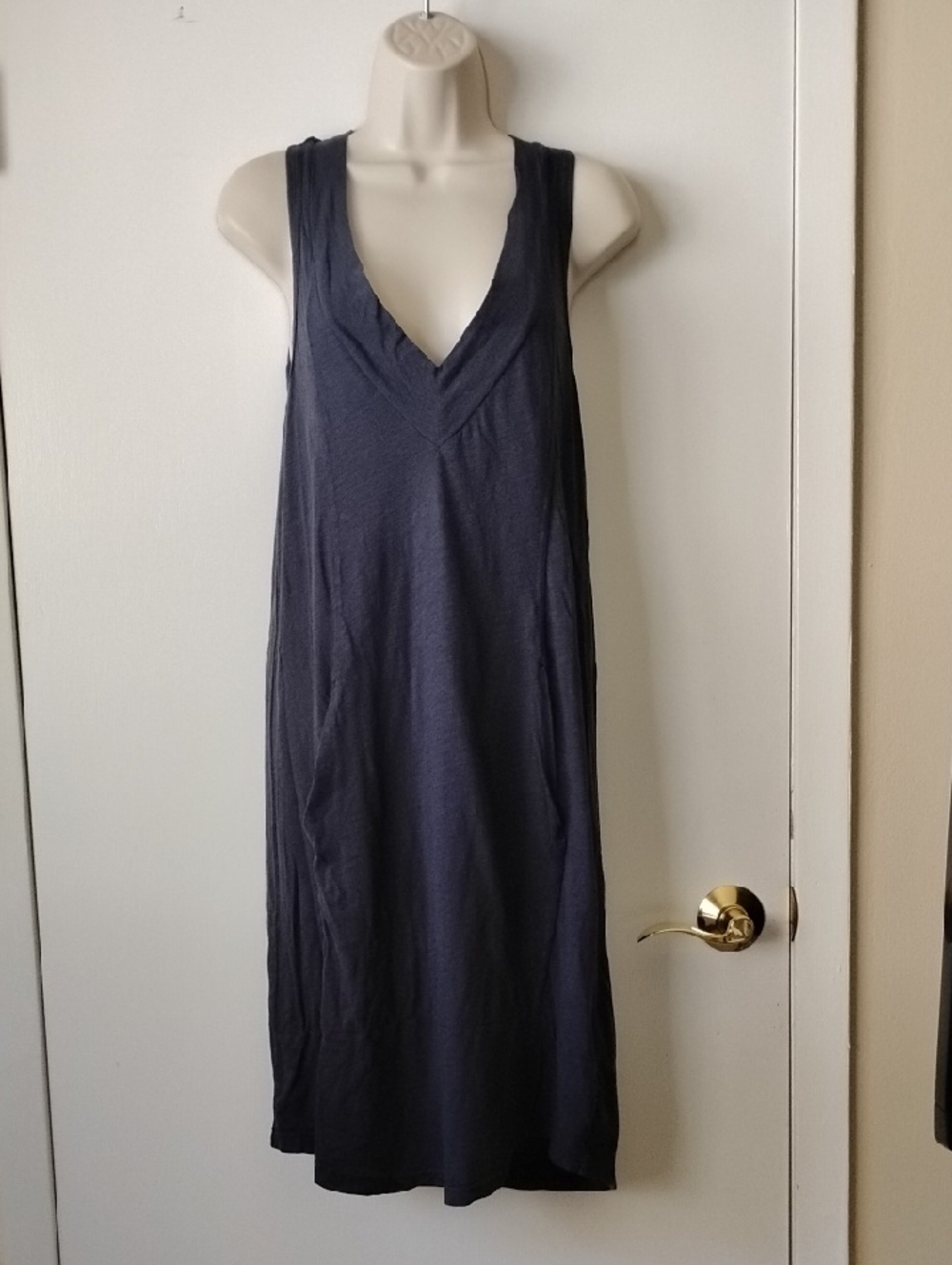 James Perse Cotton Slub Knit Tank T-shirt Dress 3 Navy Kangaroo Pocket